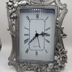 Flowers & Berries Cast Metal Pewter Desk Home Decor Sail Boat Clock 7x5 Inches